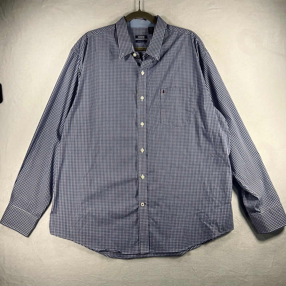 IZOD Mens Gingham Check Non Iron Stretch Button Down Shirt XL Preppy